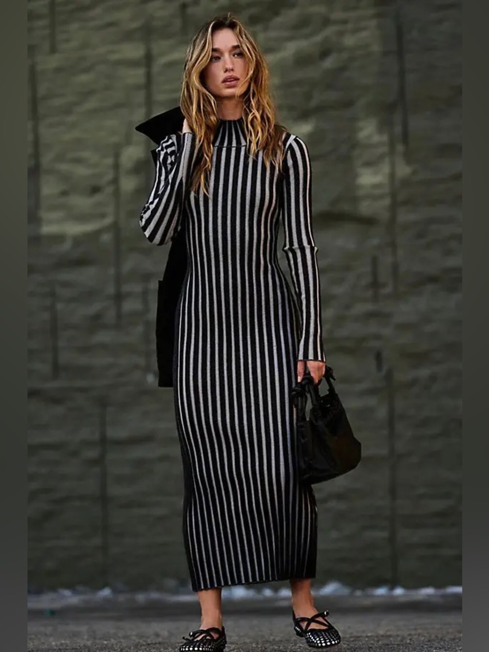 FP Beach by Free People Black Lucia- Sweater Maxi Dress NWOT